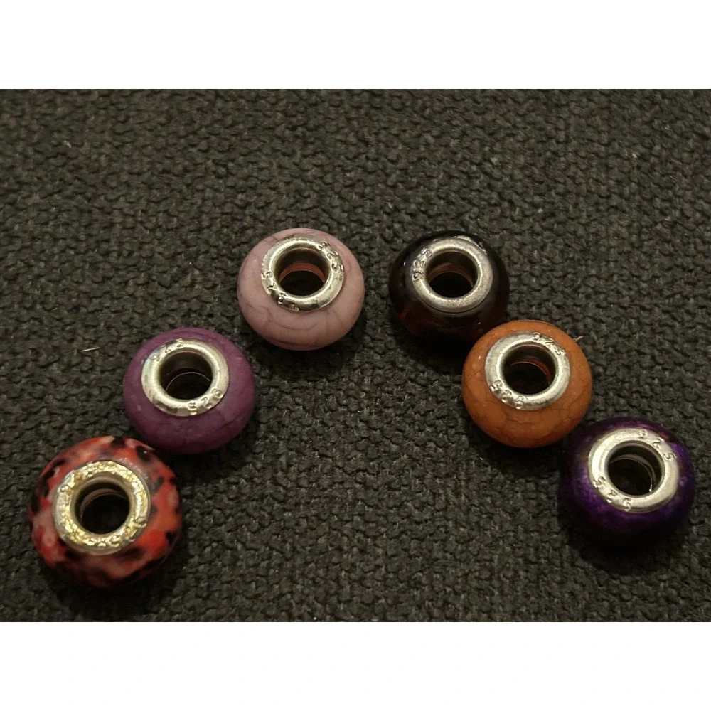 Lot of 6 Sterling Silver Core Bracelet Charm Beads Lampwork Glass Style 925 3
